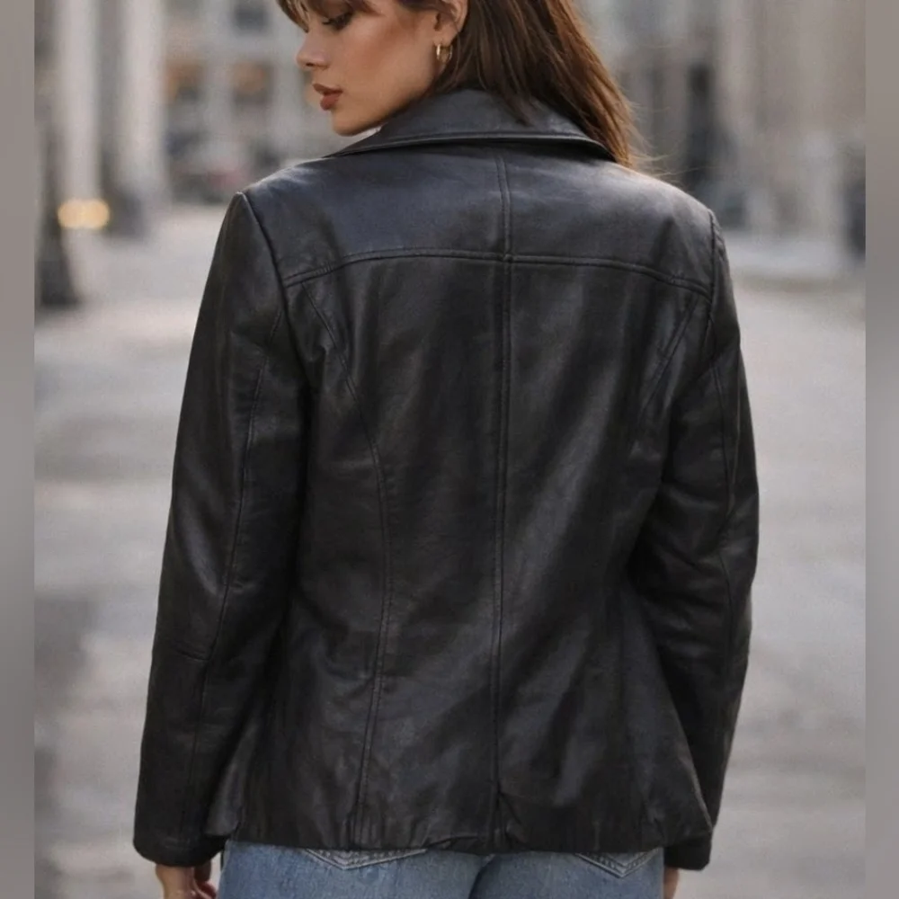 M • Wilsons Leather Maxima • Vintage 100% Genuine Leather Y2K Jacket - Picture 6 of 11